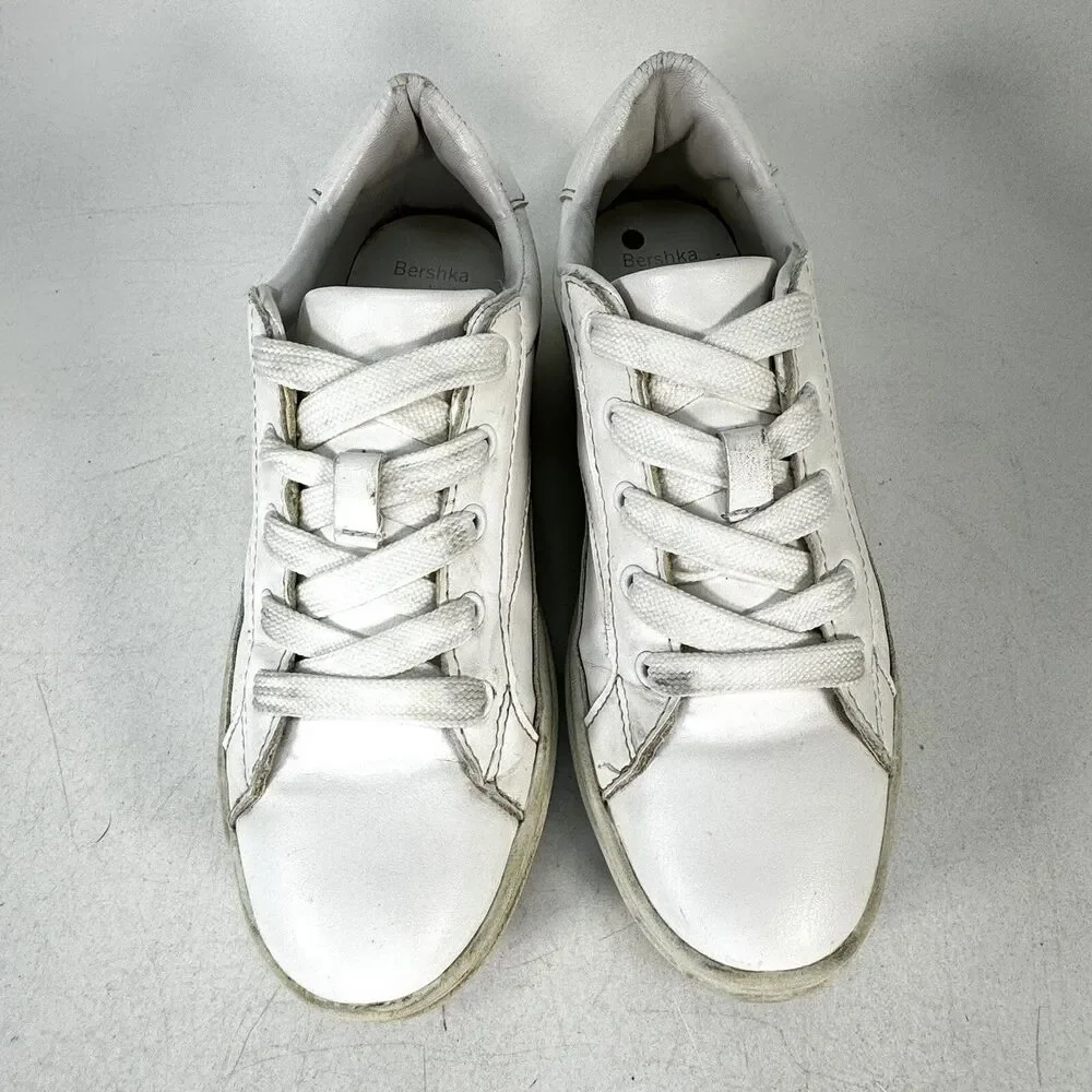 Bershka Womens Size EU 36 US 5.5 Platform Chunky White Leather Sneaker
